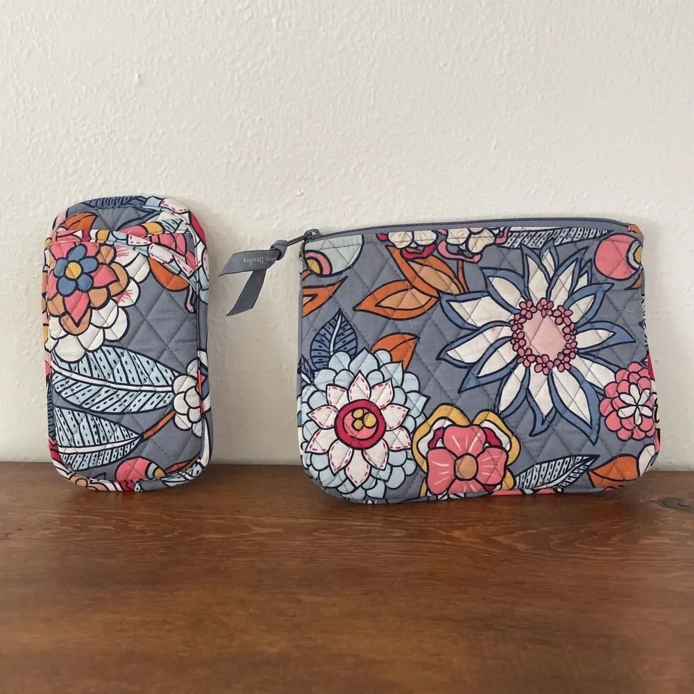 Vera Bradley Set Of 2: Double Eyeglass Case + Makeup Cosmetic Bag Floral *READ*‎